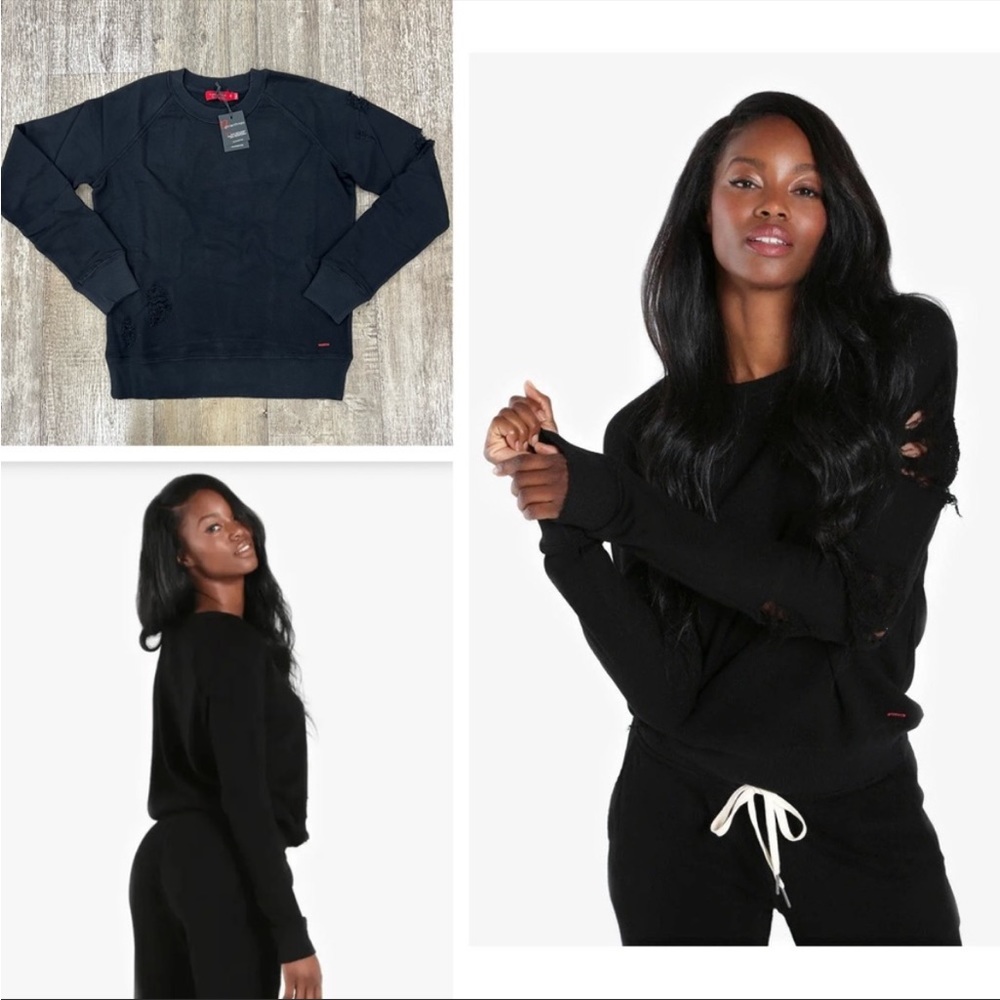 NWT n:philanthropy Blackbird Deconstructed Sweatshirt Black XSmall